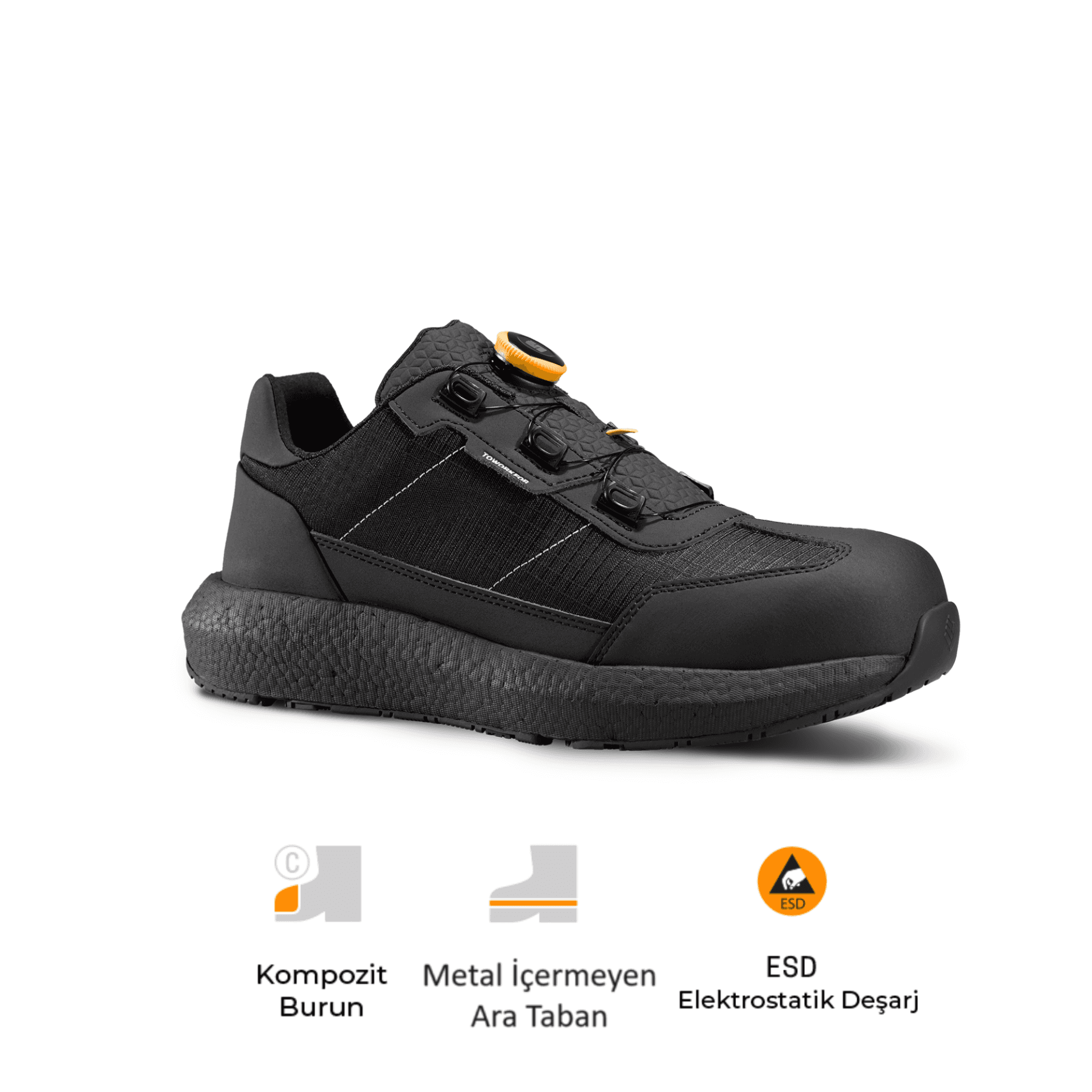 Toworkfor Zero All Black Fast Fit | S3S | SR | ESD İş Güvenlik Ayakkabısı