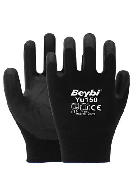 Beybi Pu Touch Poliüretan Kaplı Polyester Örme Eldiven Siyah